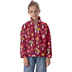 Woodland Mushroom And Daisy Seamless Pattern On Red Background Kids  Half Zip Hoodie by Wav3s