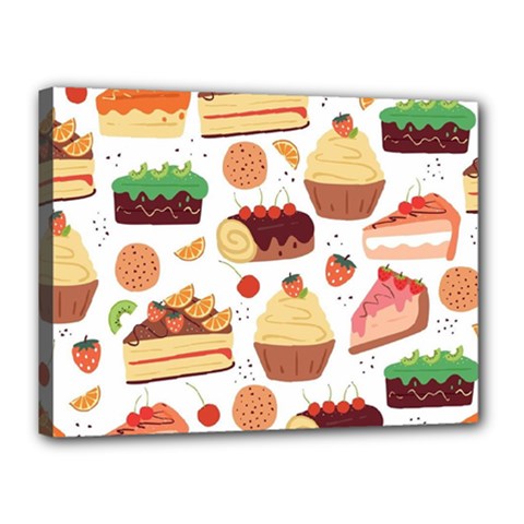 Seamless Pattern Hand Drawing Cartoon Dessert And Cake Canvas 16  X 12  (stretched) by Wav3s