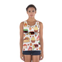 Seamless Pattern Hand Drawing Cartoon Dessert And Cake Sport Tank Top  by Wav3s