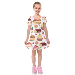 Seamless Pattern Hand Drawing Cartoon Dessert And Cake Kids  Short Sleeve Velvet Dress by Wav3s