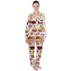 Seamless Pattern Hand Drawing Cartoon Dessert And Cake Women s Long Sleeve Satin Pajamas Set	 by Wav3s