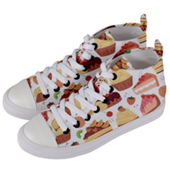 Seamless Pattern Hand Drawing Cartoon Dessert And Cake Women s Mid-top Canvas Sneakers by Wav3s