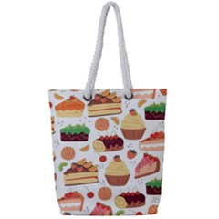 Seamless Pattern Hand Drawing Cartoon Dessert And Cake Full Print Rope Handle Tote (small) by Wav3s