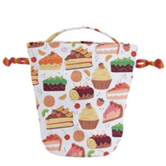 Seamless Pattern Hand Drawing Cartoon Dessert And Cake Drawstring Bucket Bag by Wav3s