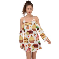 Seamless Pattern Hand Drawing Cartoon Dessert And Cake Boho Dress