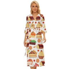 Seamless Pattern Hand Drawing Cartoon Dessert And Cake Midsummer Wrap Dress by Wav3s