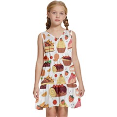 Seamless Pattern Hand Drawing Cartoon Dessert And Cake Kids  Sleeveless Tiered Mini Dress by Wav3s