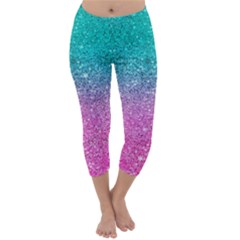 Pink And Turquoise Glitter Capri Winter Leggings 