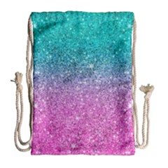 Pink And Turquoise Glitter Drawstring Bag (large) by Wav3s