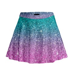 Pink And Turquoise Glitter Mini Flare Skirt by Wav3s