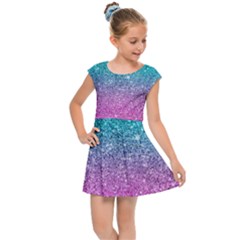 Pink And Turquoise Glitter Kids  Cap Sleeve Dress