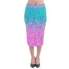 Pink And Turquoise Glitter Velvet Midi Pencil Skirt by Wav3s