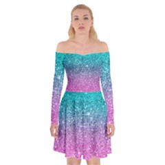 Pink And Turquoise Glitter Off Shoulder Skater Dress by Wav3s