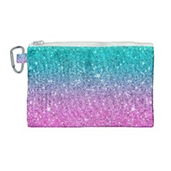 Pink And Turquoise Glitter Canvas Cosmetic Bag (large) by Wav3s