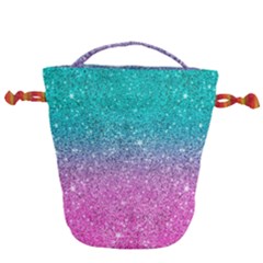 Pink And Turquoise Glitter Drawstring Bucket Bag by Wav3s