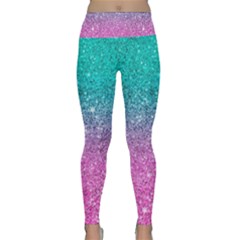 Pink And Turquoise Glitter Lightweight Velour Classic Yoga Leggings by Wav3s