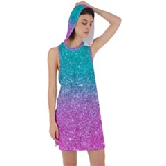 Pink And Turquoise Glitter Racer Back Hoodie Dress