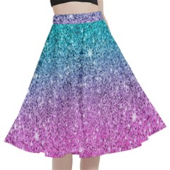 Pink And Turquoise Glitter A-line Full Circle Midi Skirt With Pocket by Wav3s