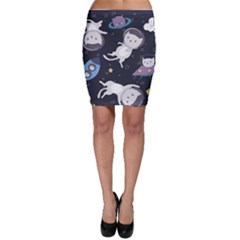 Space Cat Illustration Pattern Astronaut Bodycon Skirt