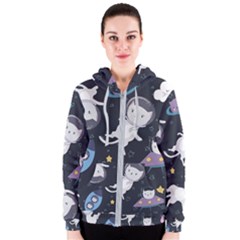 Space Cat Illustration Pattern Astronaut Women s Zipper Hoodie