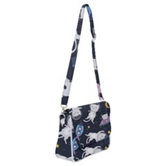 Space Cat Illustration Pattern Astronaut Shoulder Bag With Back Zipper by Wav3s