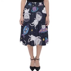 Space Cat Illustration Pattern Astronaut Classic Midi Skirt by Wav3s