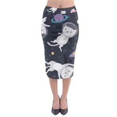 Space Cat Illustration Pattern Astronaut Midi Pencil Skirt by Wav3s