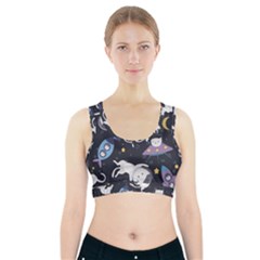 Space Cat Illustration Pattern Astronaut Sports Bra With Pocket by Wav3s