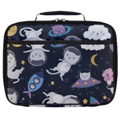 Space Cat Illustration Pattern Astronaut Full Print Lunch Bag by Wav3s