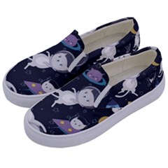 Space Cat Illustration Pattern Astronaut Kids  Canvas Slip Ons by Wav3s