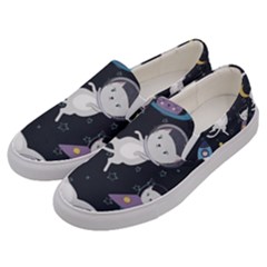 Space Cat Illustration Pattern Astronaut Men s Canvas Slip Ons by Wav3s