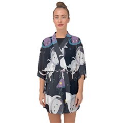 Space Cat Illustration Pattern Astronaut Half Sleeve Chiffon Kimono