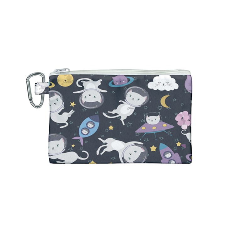 Space Cat Illustration Pattern Astronaut Canvas Cosmetic Bag (Small)