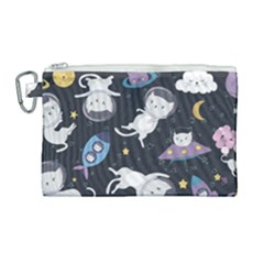 Space Cat Illustration Pattern Astronaut Canvas Cosmetic Bag (large) by Wav3s