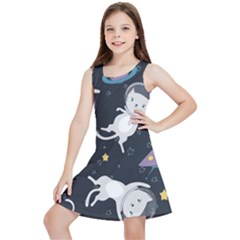 Space Cat Illustration Pattern Astronaut Kids  Lightweight Sleeveless Dress by Wav3s