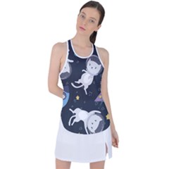 Space Cat Illustration Pattern Astronaut Racer Back Mesh Tank Top