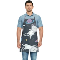 Space Cat Illustration Pattern Astronaut Kitchen Apron by Wav3s