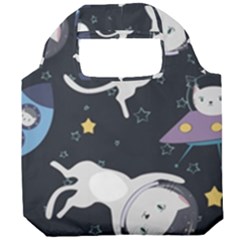 Space Cat Illustration Pattern Astronaut Foldable Grocery Recycle Bag by Wav3s