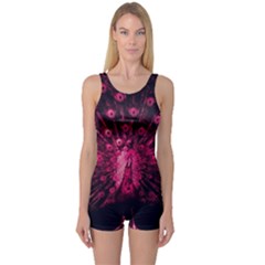 Peacock Pink Black Feather Abstract One Piece Boyleg Swimsuit by Wav3s