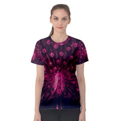 Peacock Pink Black Feather Abstract Women s Sport Mesh Tee