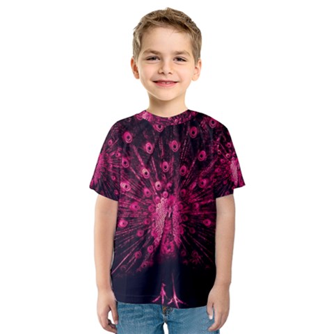 Peacock Pink Black Feather Abstract Kids  Sport Mesh Tee by Wav3s