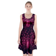 Peacock Pink Black Feather Abstract Racerback Midi Dress by Wav3s