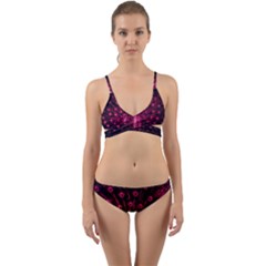 Peacock Pink Black Feather Abstract Wrap Around Bikini Set by Wav3s