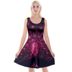 Peacock Pink Black Feather Abstract Reversible Velvet Sleeveless Dress by Wav3s