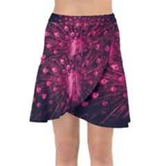 Peacock Pink Black Feather Abstract Wrap Front Skirt by Wav3s