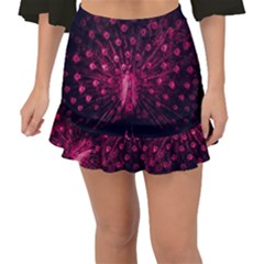 Peacock Pink Black Feather Abstract Fishtail Mini Chiffon Skirt by Wav3s