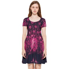 Peacock Pink Black Feather Abstract Inside Out Cap Sleeve Dress by Wav3s