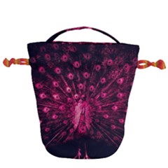 Peacock Pink Black Feather Abstract Drawstring Bucket Bag by Wav3s