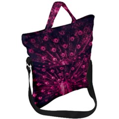 Peacock Pink Black Feather Abstract Fold Over Handle Tote Bag by Wav3s