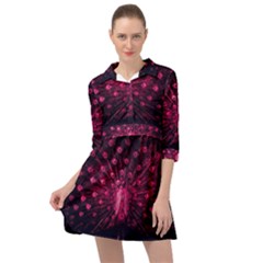 Peacock Pink Black Feather Abstract Mini Skater Shirt Dress by Wav3s